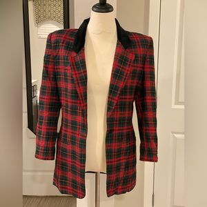 Talbots size 6 holiday plaid tartan wool blazer